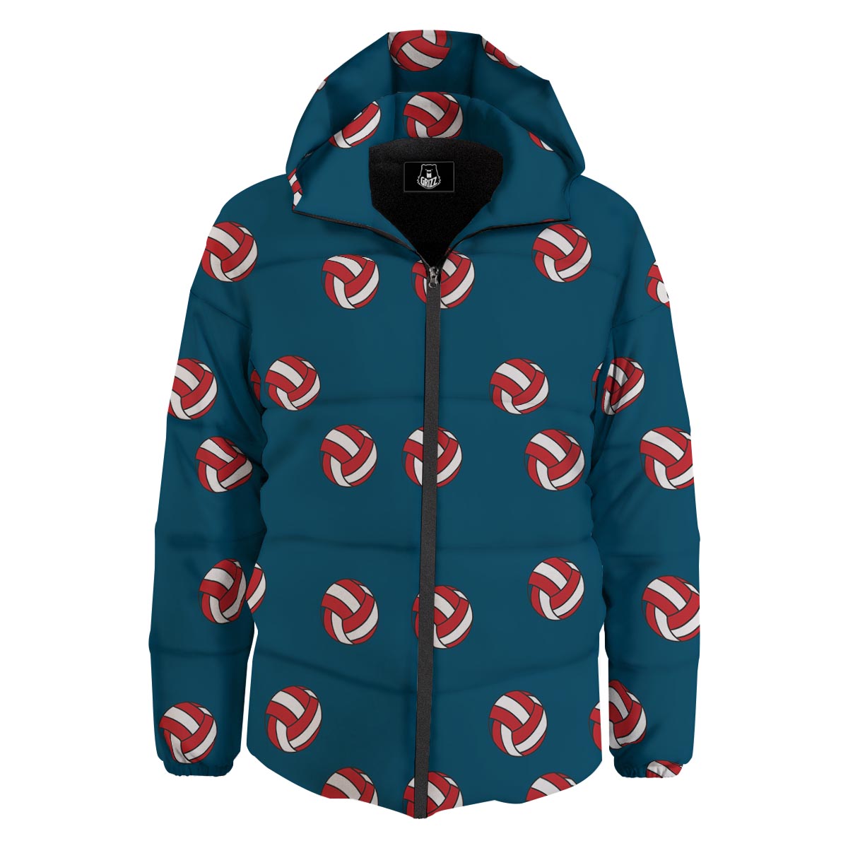 Volleyball White And Red Print Pattern Down Jacket-grizzshop