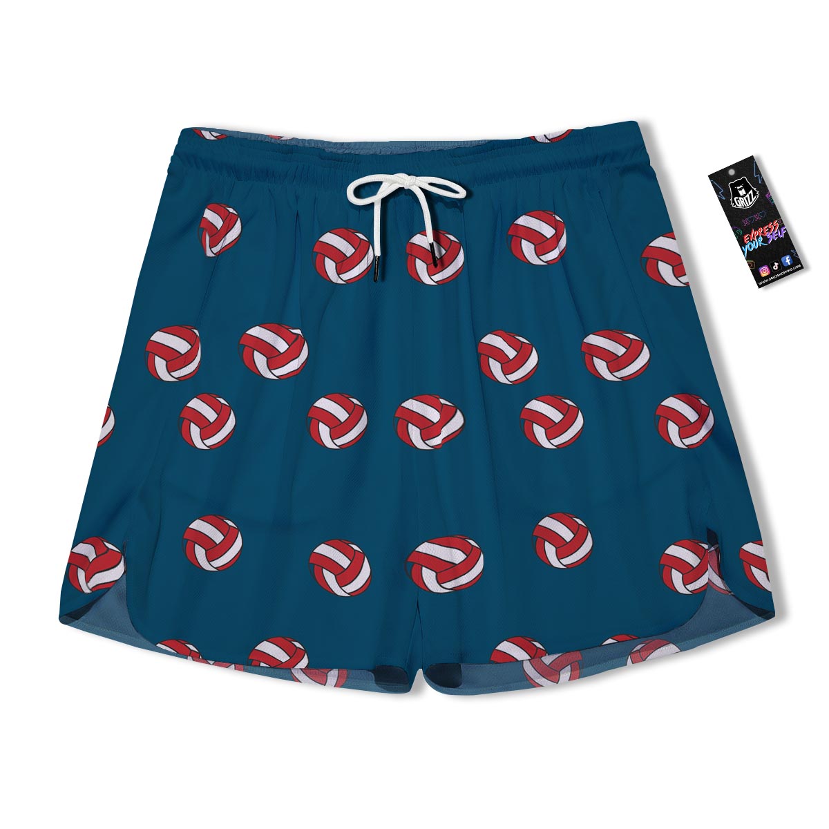 Volleyball White And Red Print Pattern Men's Running Shorts-grizzshop