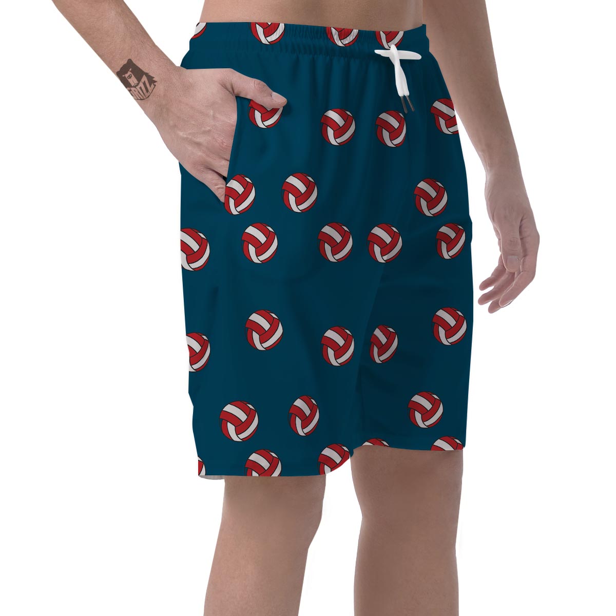 Volleyball White And Red Print Pattern Men's Shorts-grizzshop