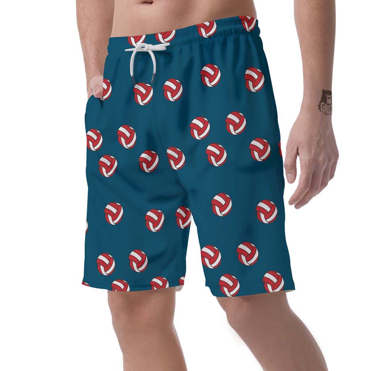 Volleyball White And Red Print Pattern Men's Shorts-grizzshop