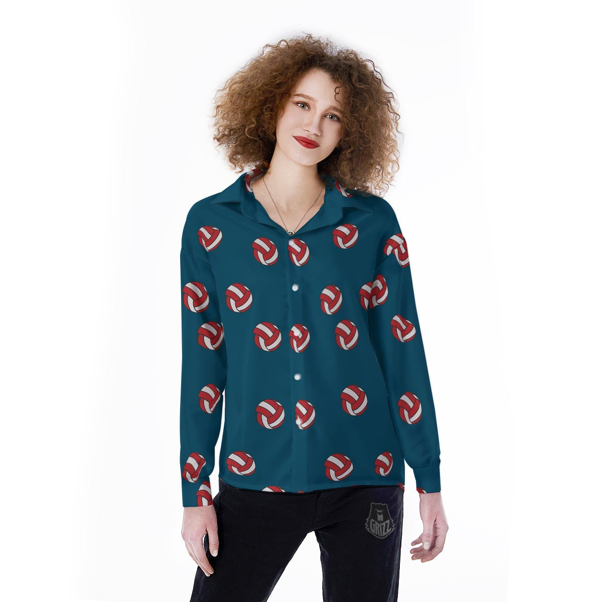 Volleyball White And Red Print Pattern Women's Long Sleeve Shirts-grizzshop