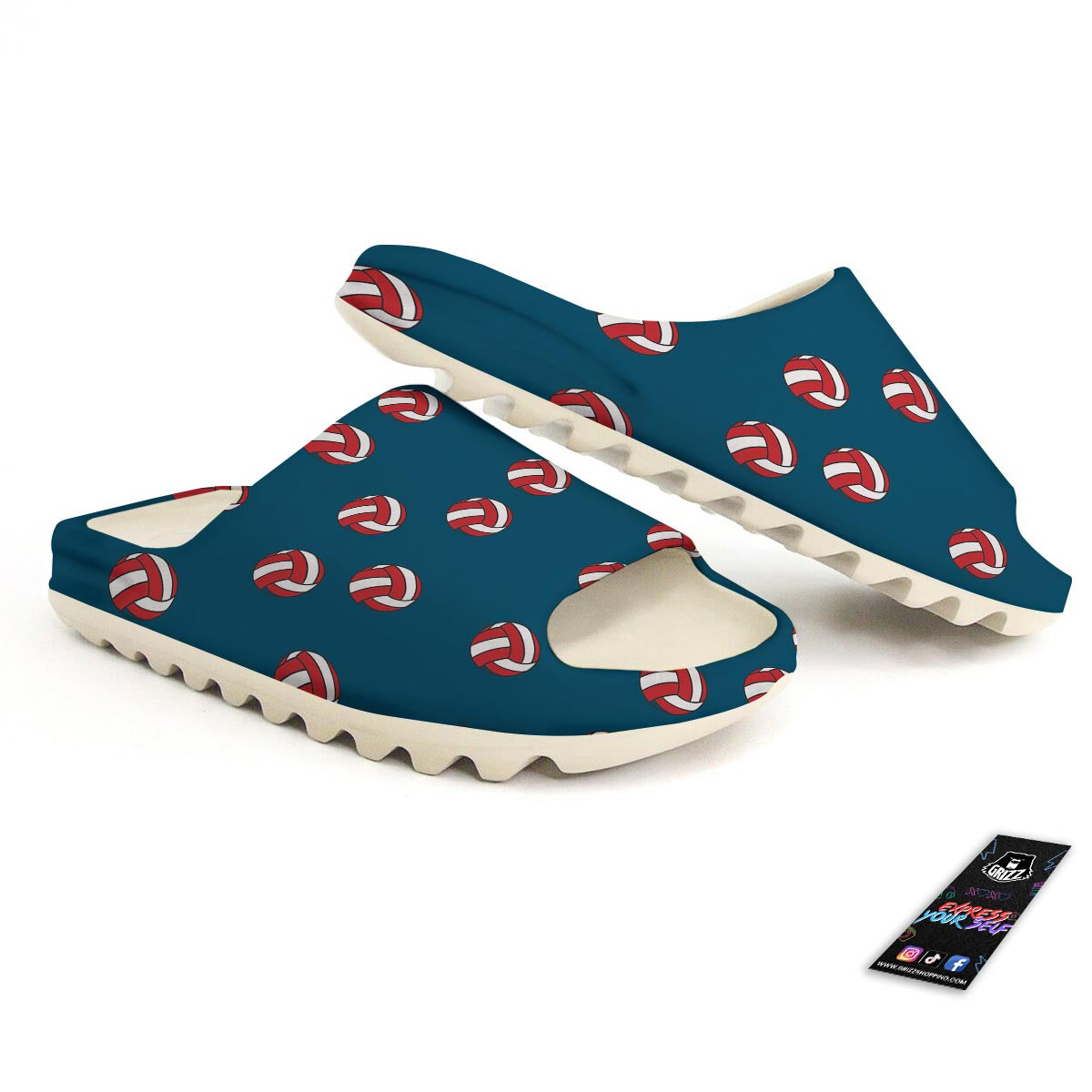 Volleyball White And Red Print Pattern Sandals-grizzshop