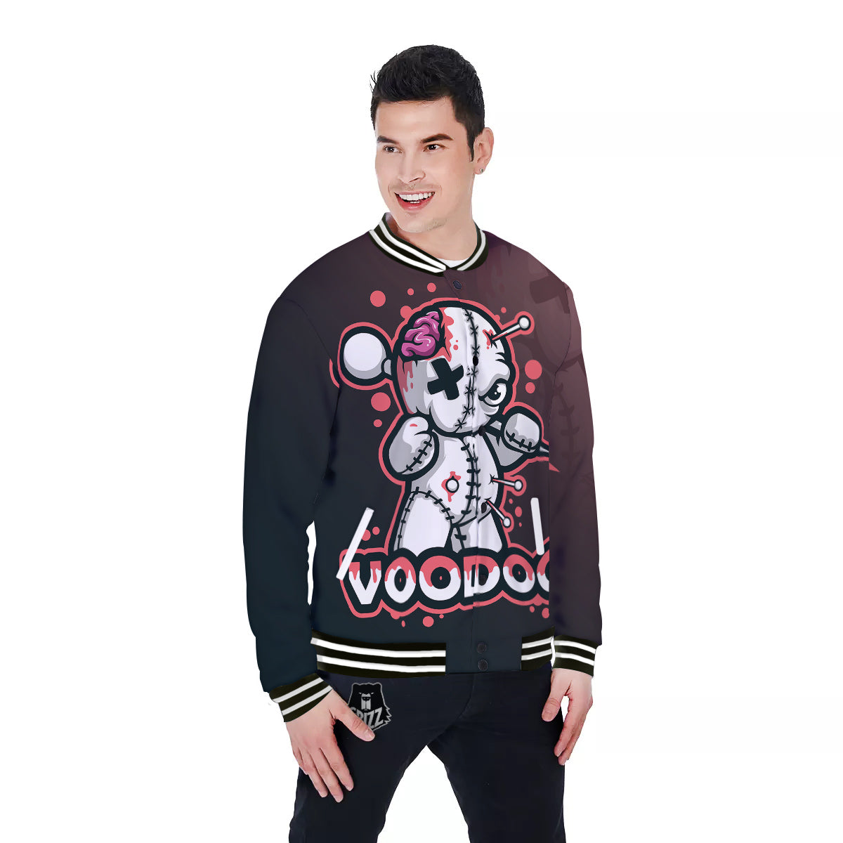 Voodoo Doll Cartoon Print Baseball Jacket-grizzshop