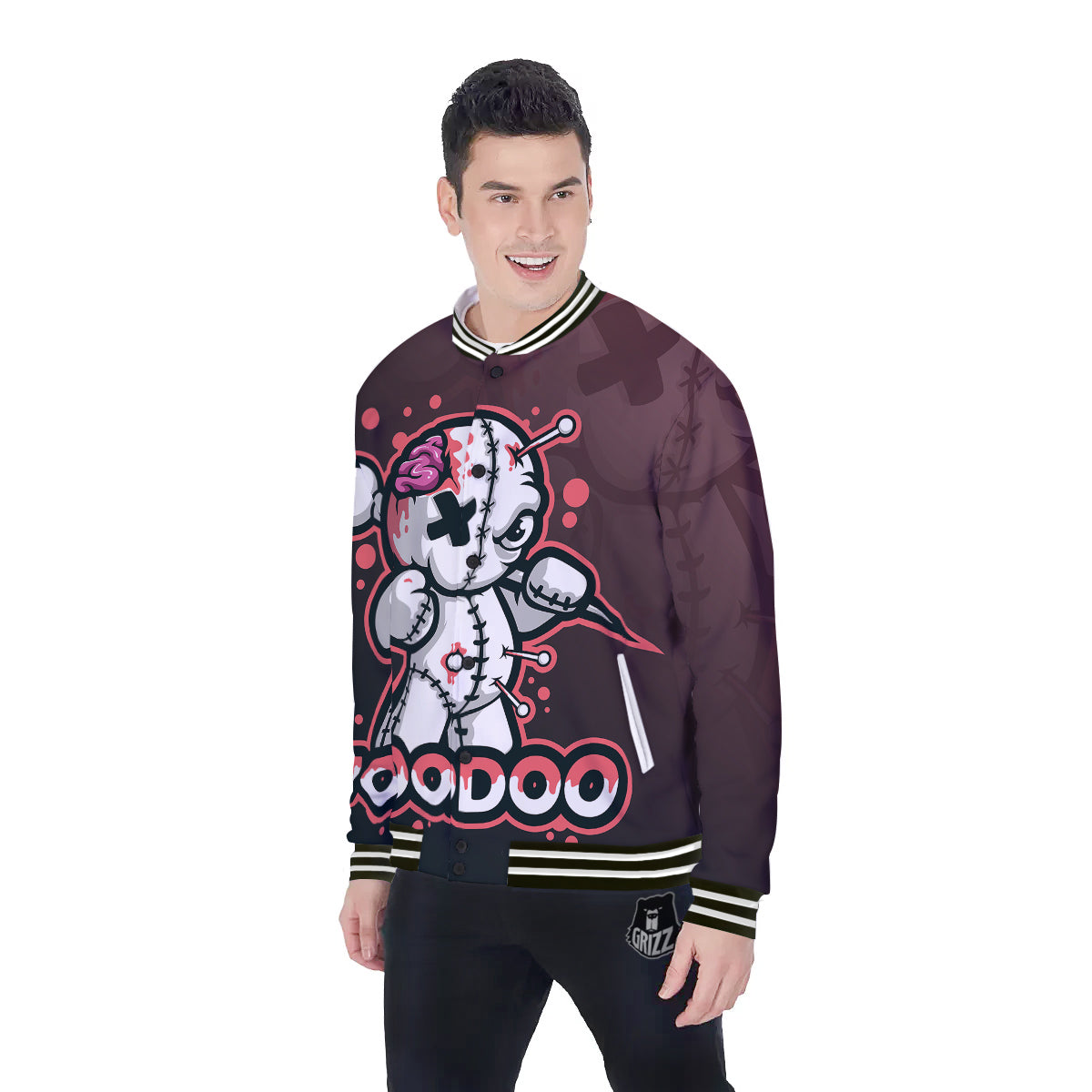 Voodoo Doll Cartoon Print Baseball Jacket-grizzshop