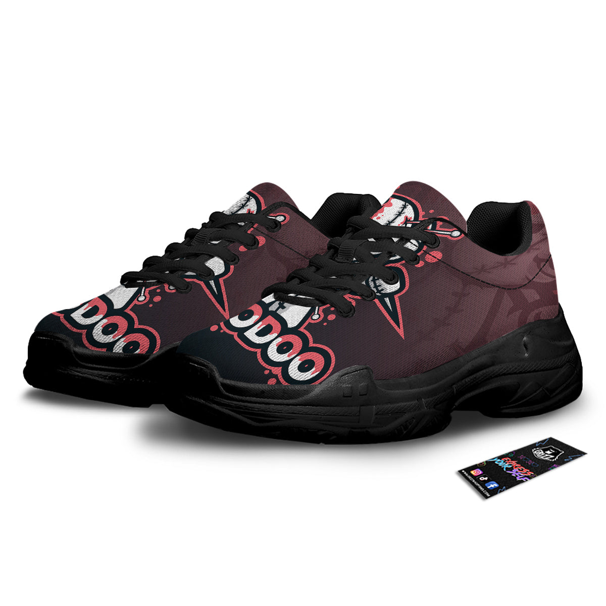 Voodoo Doll Cartoon Print Black Chunky Shoes-grizzshop