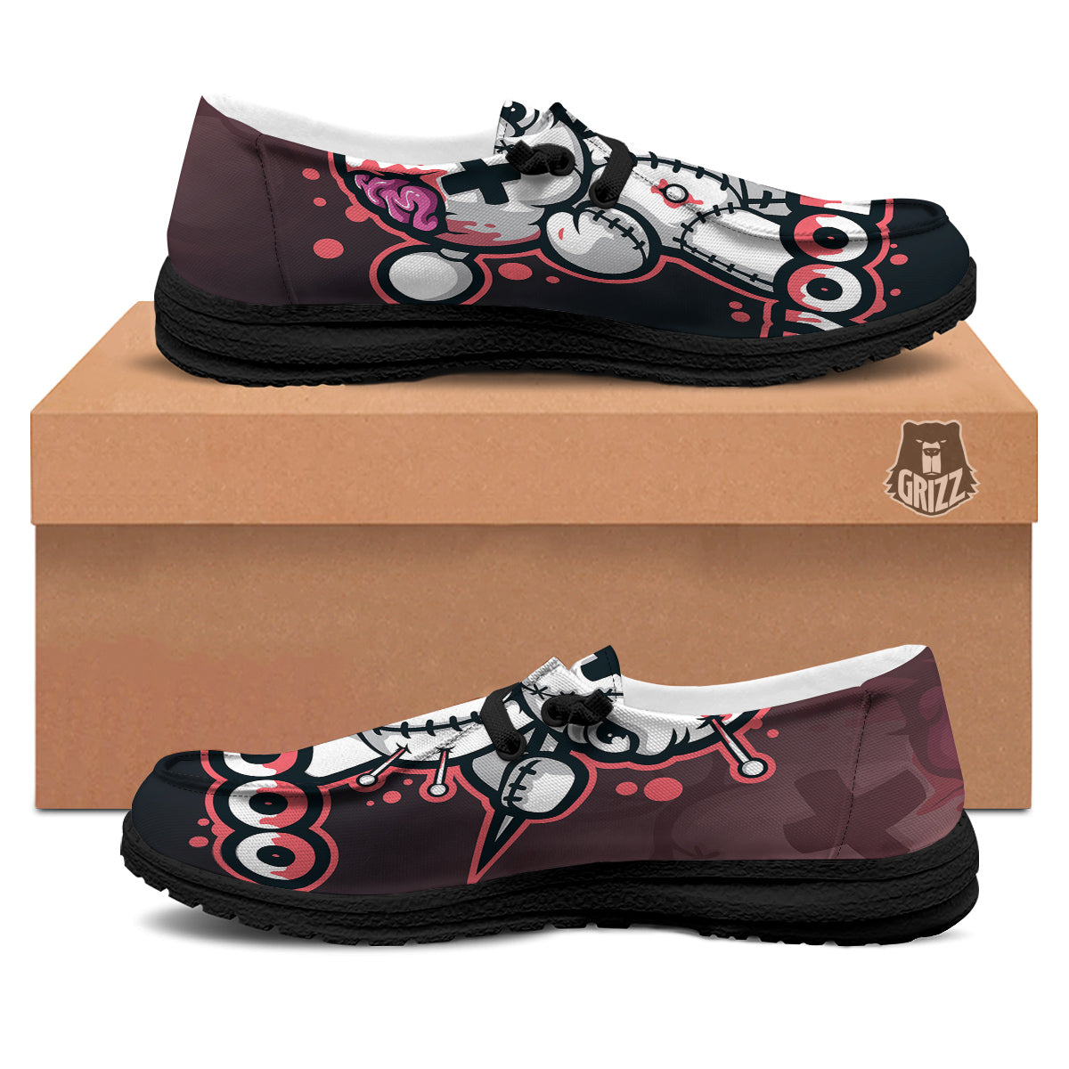 Voodoo Doll Cartoon Print Black Loafers-grizzshop