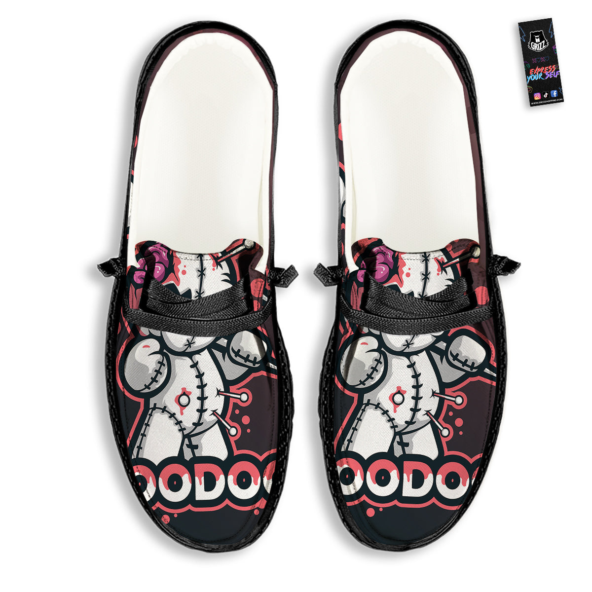 Voodoo Doll Cartoon Print Black Loafers-grizzshop