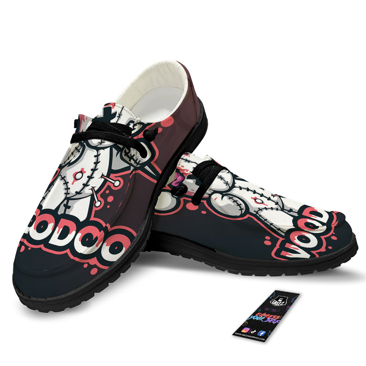 Voodoo Doll Cartoon Print Black Loafers-grizzshop