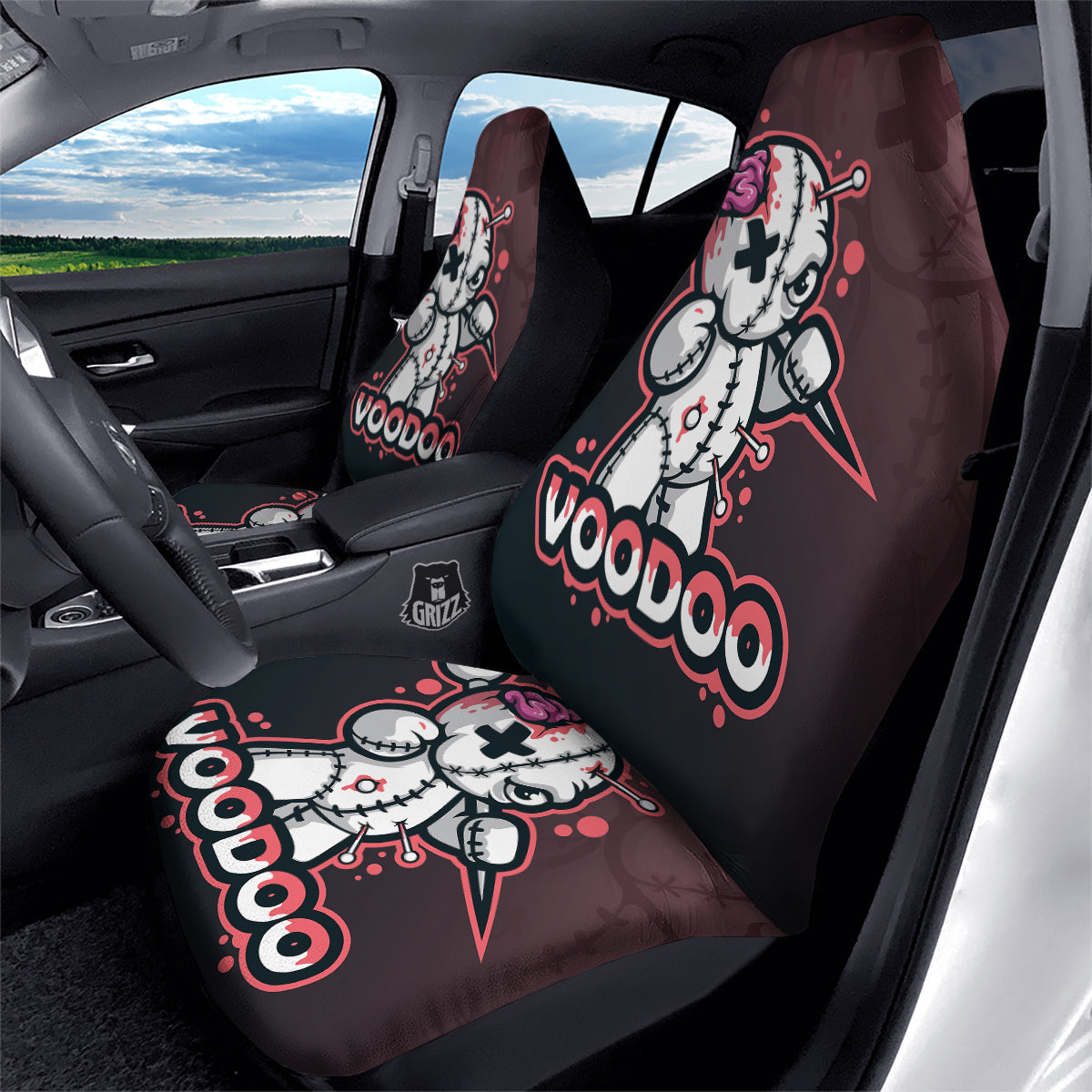 Voodoo Doll Cartoon Print Car Seat Covers-grizzshop