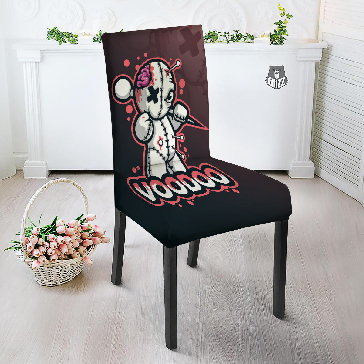 Voodoo Doll Cartoon Print Dining Chair Slipcover-grizzshop