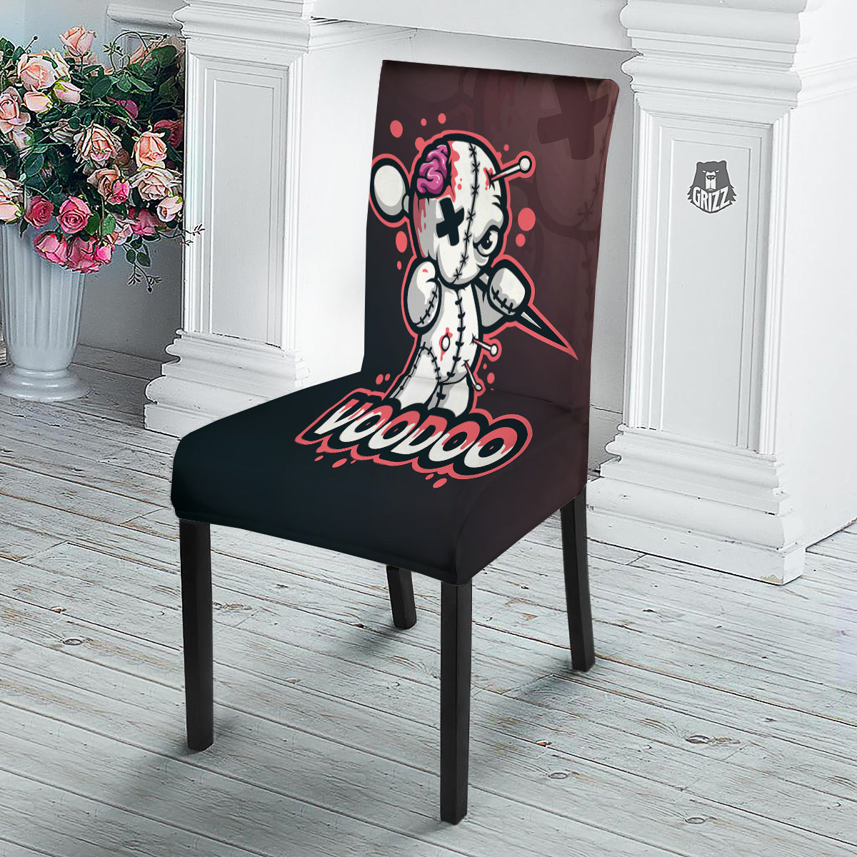 Voodoo Doll Cartoon Print Dining Chair Slipcover-grizzshop