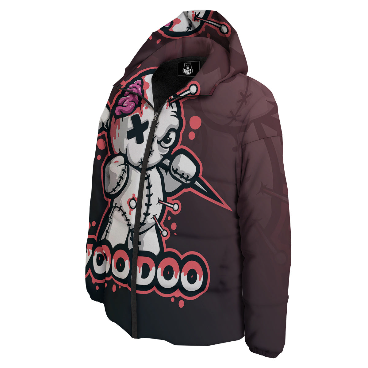 Voodoo Doll Cartoon Print Down Jacket-grizzshop