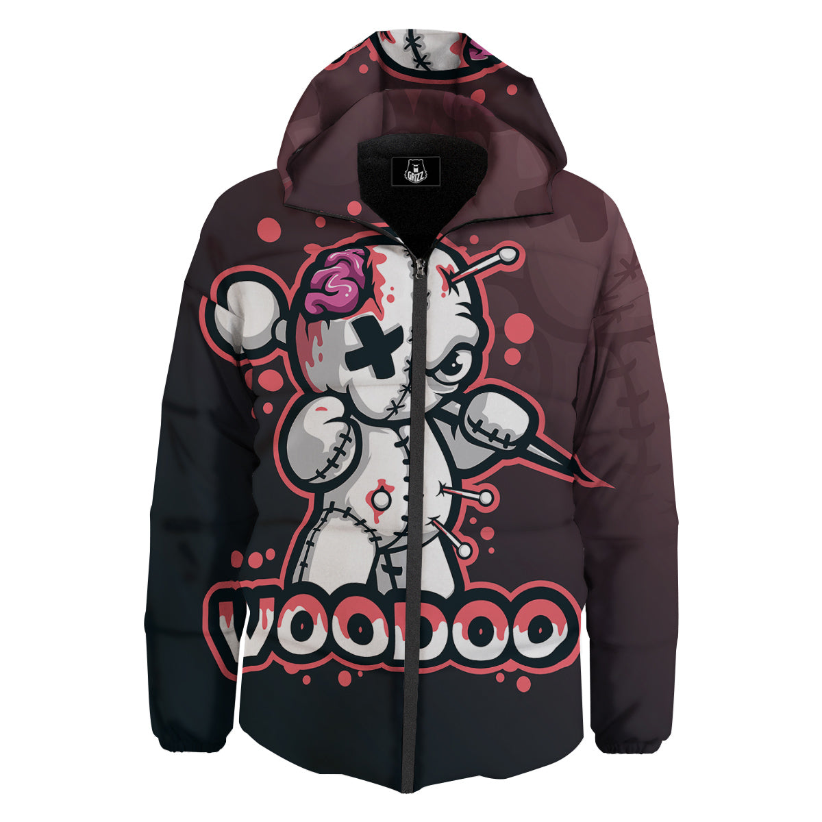 Voodoo Doll Cartoon Print Down Jacket-grizzshop
