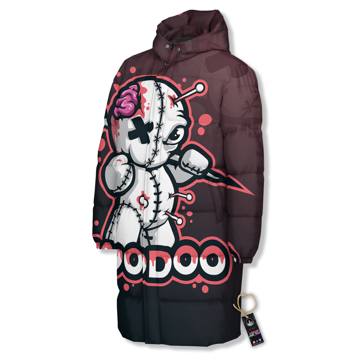 Voodoo Doll Cartoon Print Long Down Jacket-grizzshop