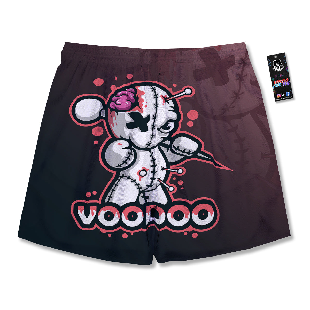 Voodoo Doll Cartoon Print Men's Running Shorts-grizzshop