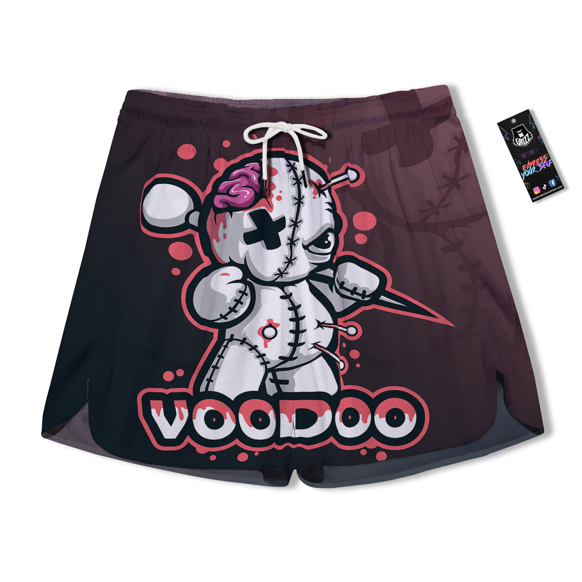 Voodoo Doll Cartoon Print Men's Running Shorts-grizzshop