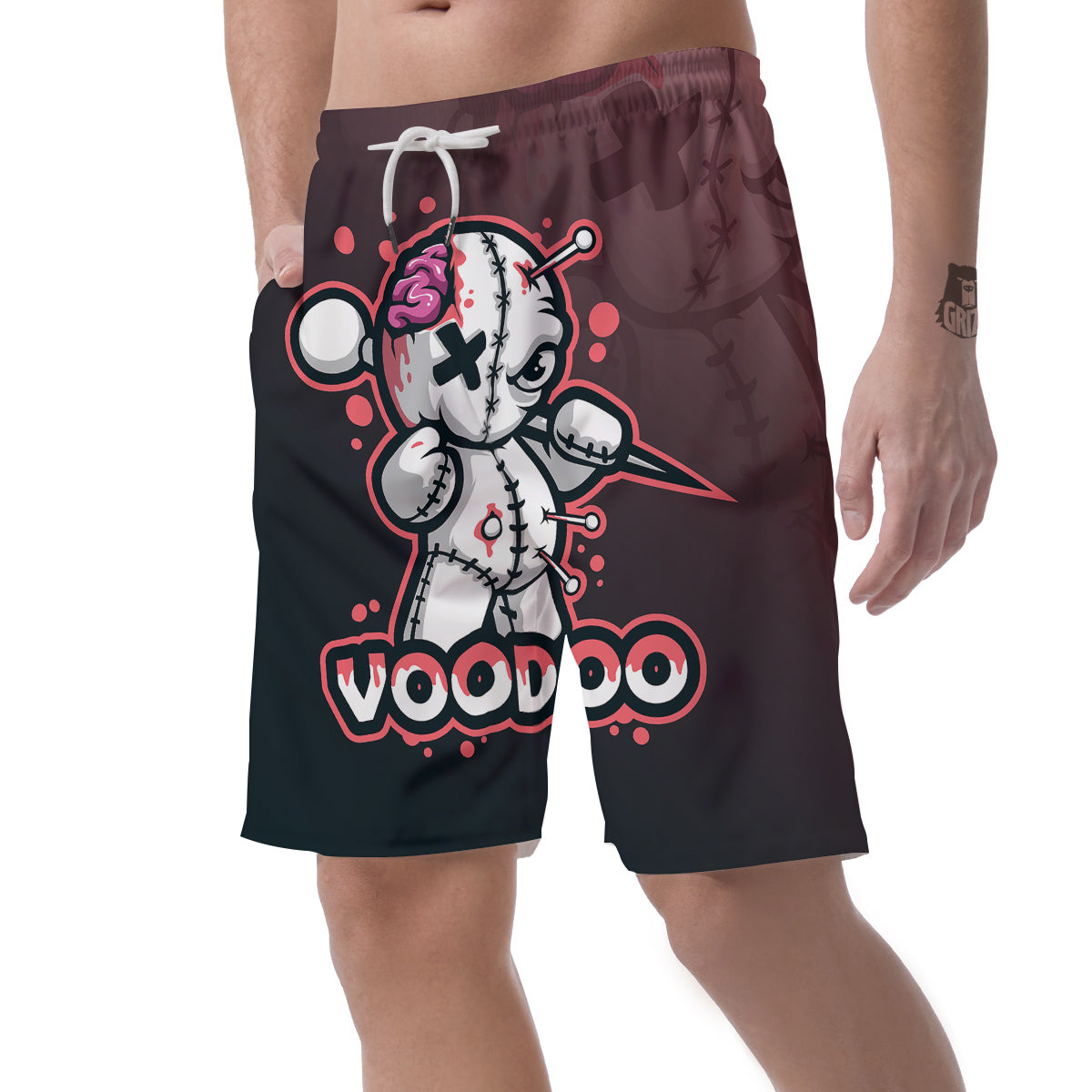 Voodoo Doll Cartoon Print Men's Shorts-grizzshop