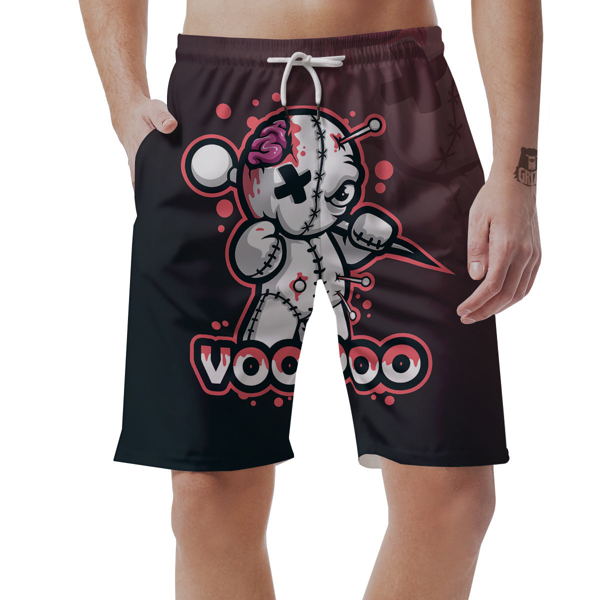 Voodoo Doll Cartoon Print Men's Shorts-grizzshop