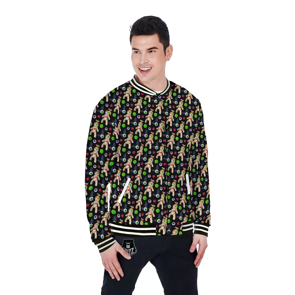 Voodoo Doll Cartoon Print Pattern Baseball Jacket-grizzshop