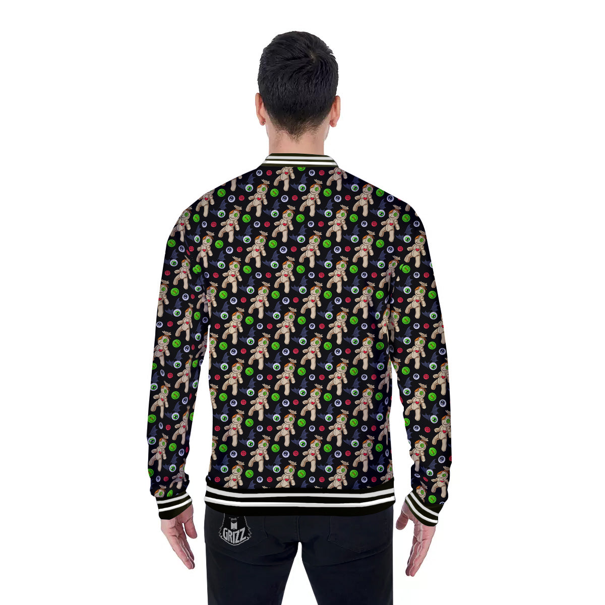 Voodoo Doll Cartoon Print Pattern Baseball Jacket-grizzshop
