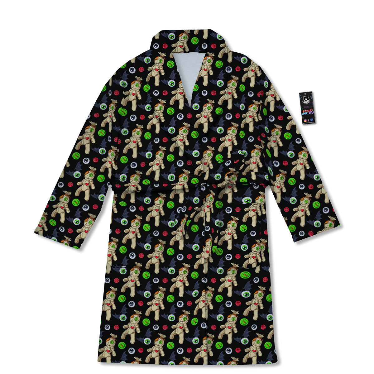Voodoo Doll Cartoon Print Pattern Bathrobe-grizzshop