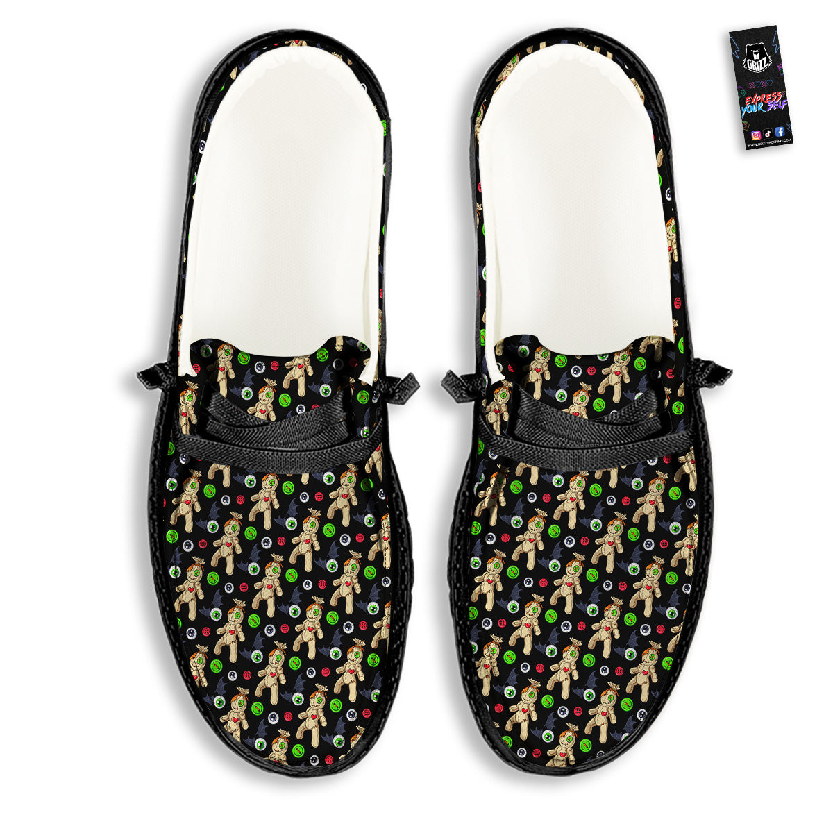 Voodoo Doll Cartoon Print Pattern Black Loafers-grizzshop