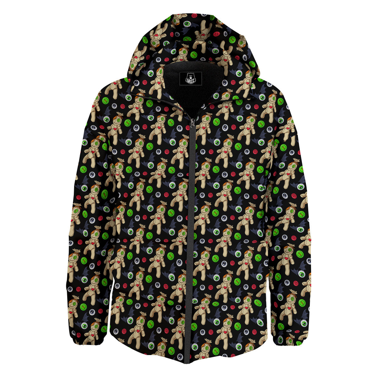 Voodoo Doll Cartoon Print Pattern Down Jacket-grizzshop