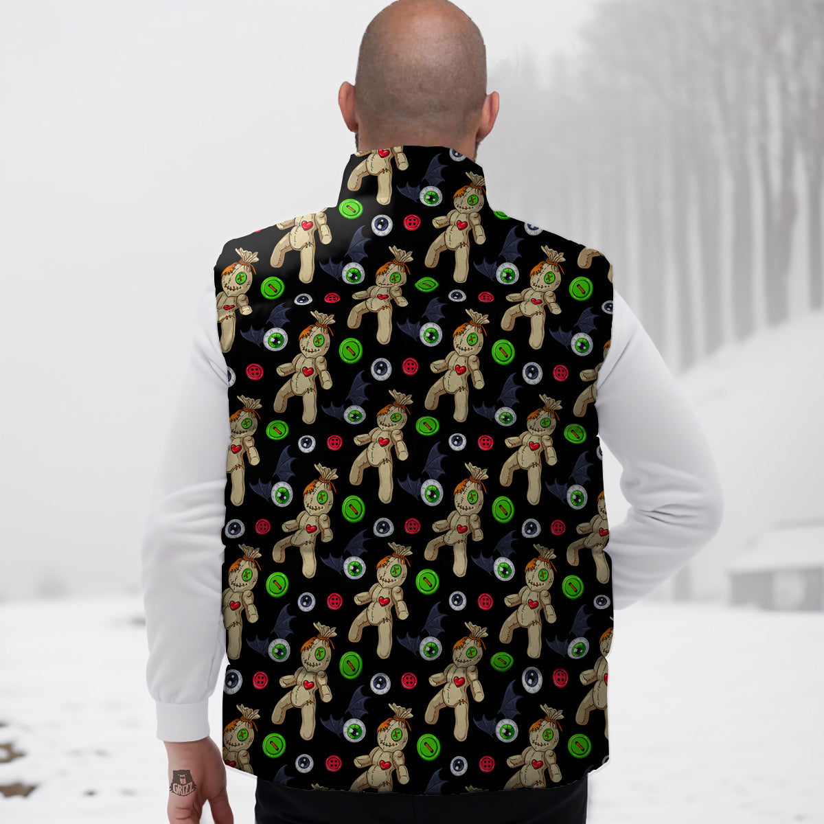 Voodoo Doll Cartoon Print Pattern Down Vest-grizzshop