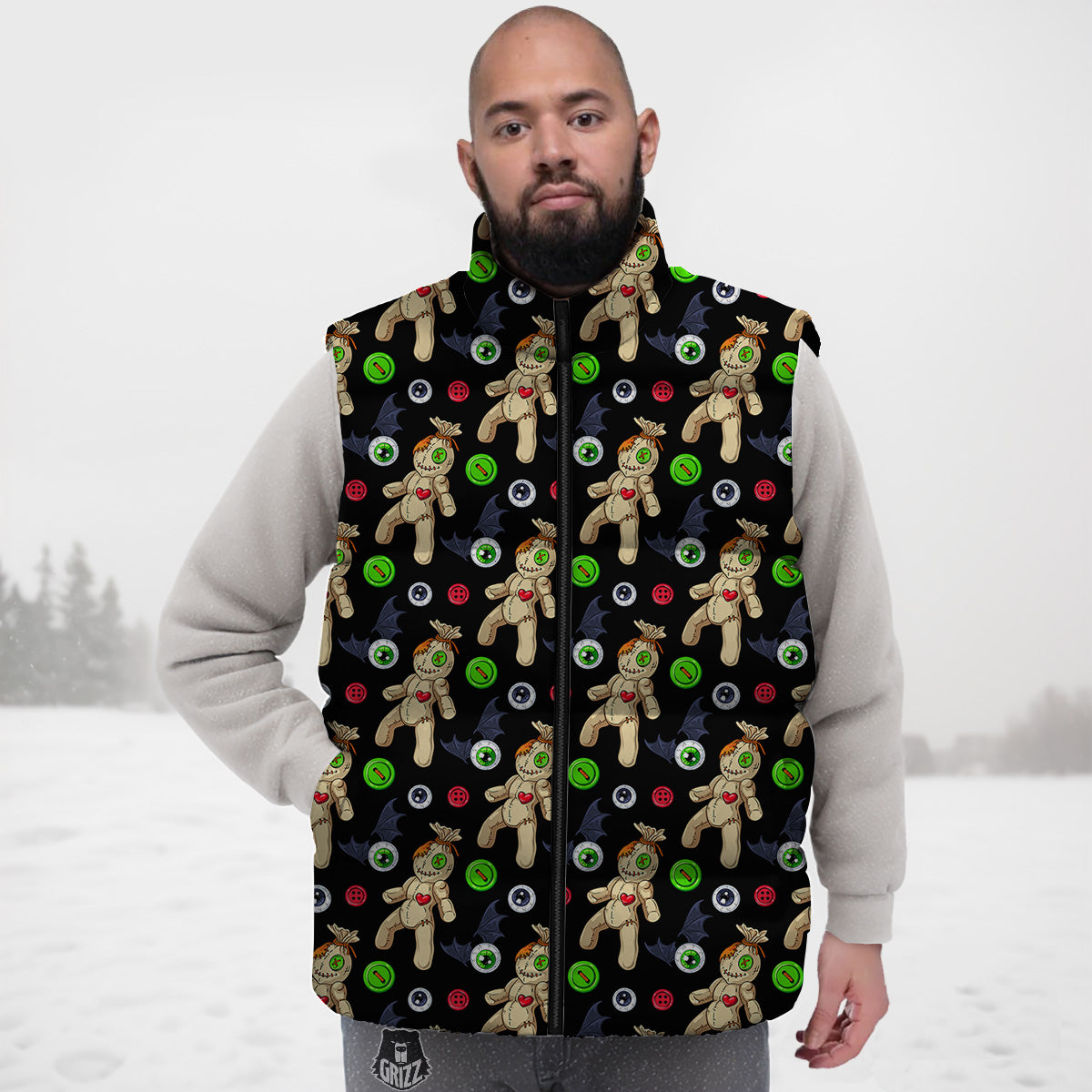 Voodoo Doll Cartoon Print Pattern Down Vest-grizzshop