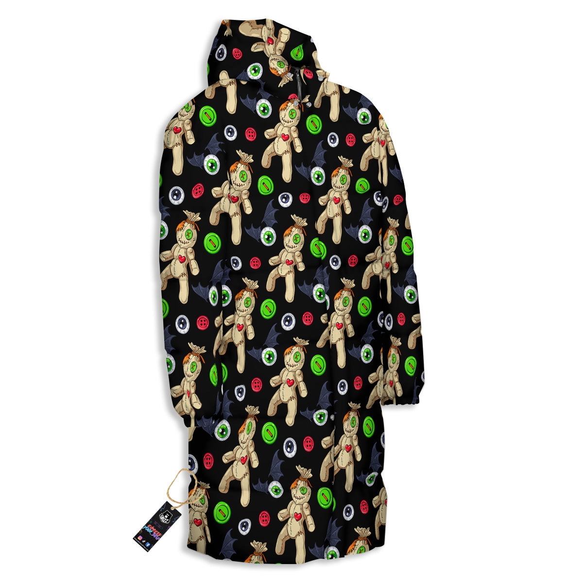 Voodoo Doll Cartoon Print Pattern Long Down Jacket-grizzshop