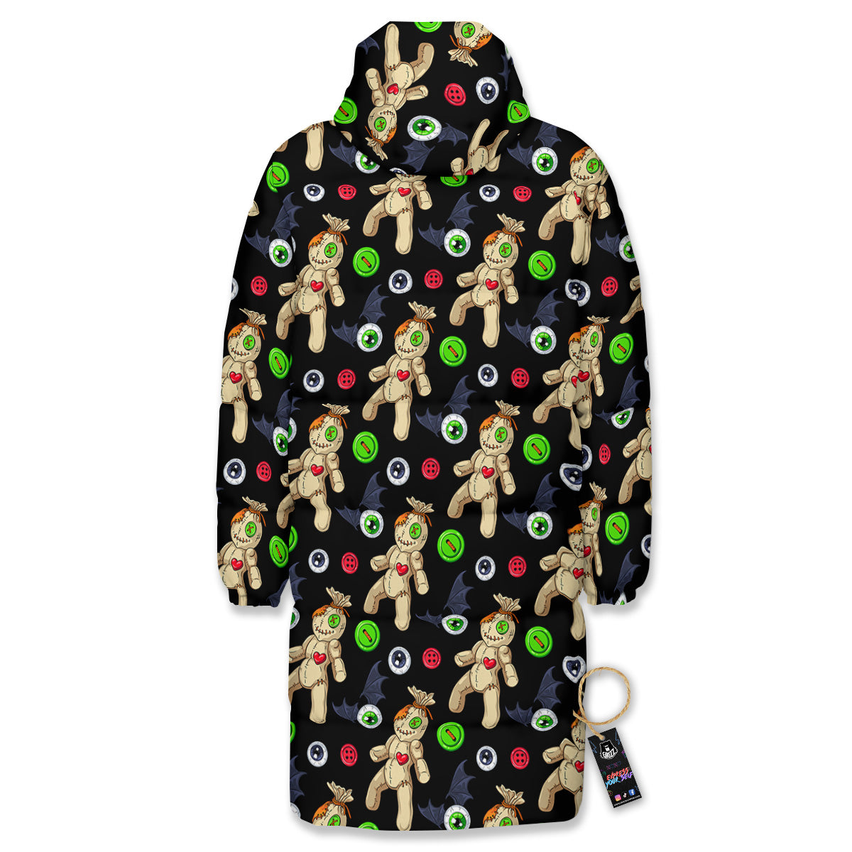 Voodoo Doll Cartoon Print Pattern Long Down Jacket-grizzshop