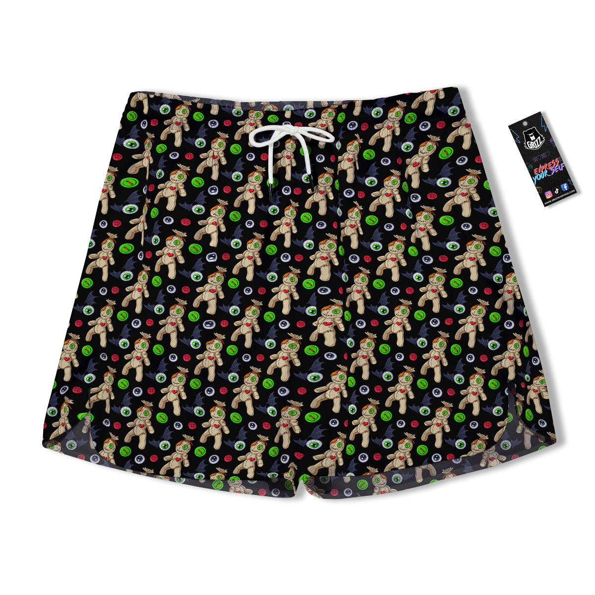 Voodoo Doll Cartoon Print Pattern Men's Running Shorts-grizzshop