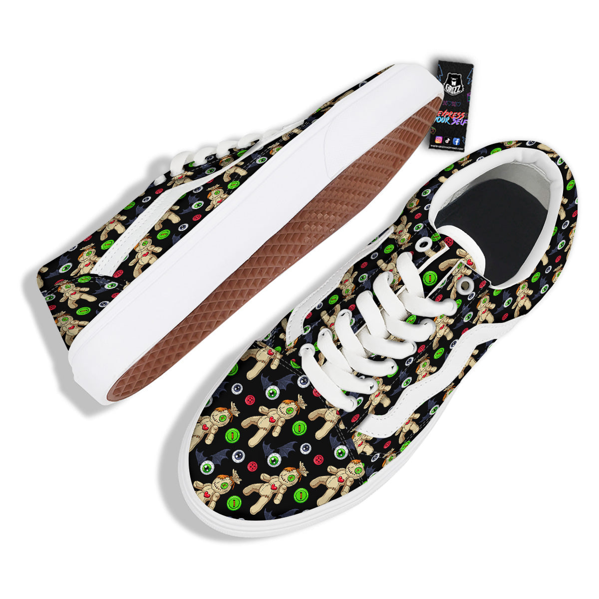 Voodoo Doll Cartoon Print Pattern Skate Shoes-grizzshop