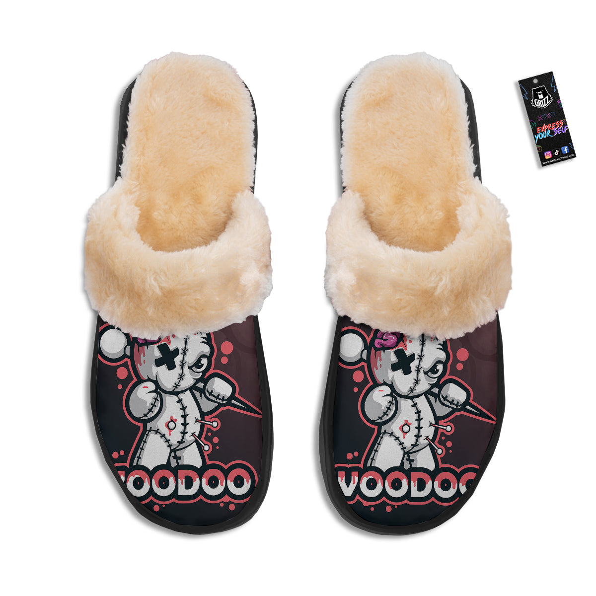 Voodoo Doll Cartoon Print Slippers-grizzshop