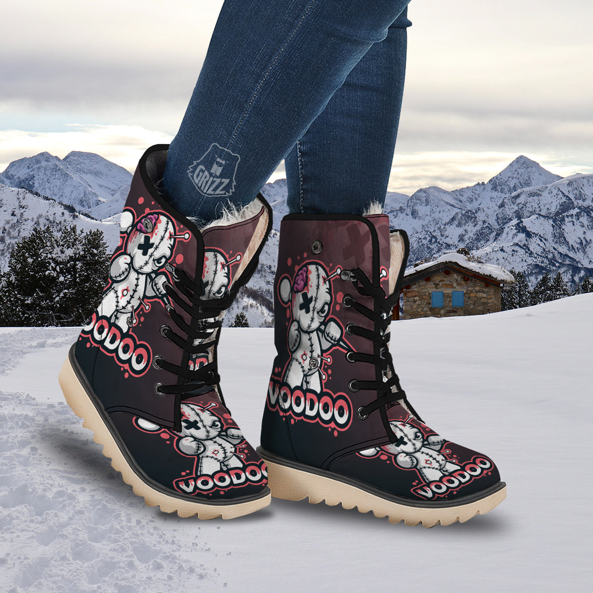 Voodoo Doll Cartoon Print Snow Boots-grizzshop