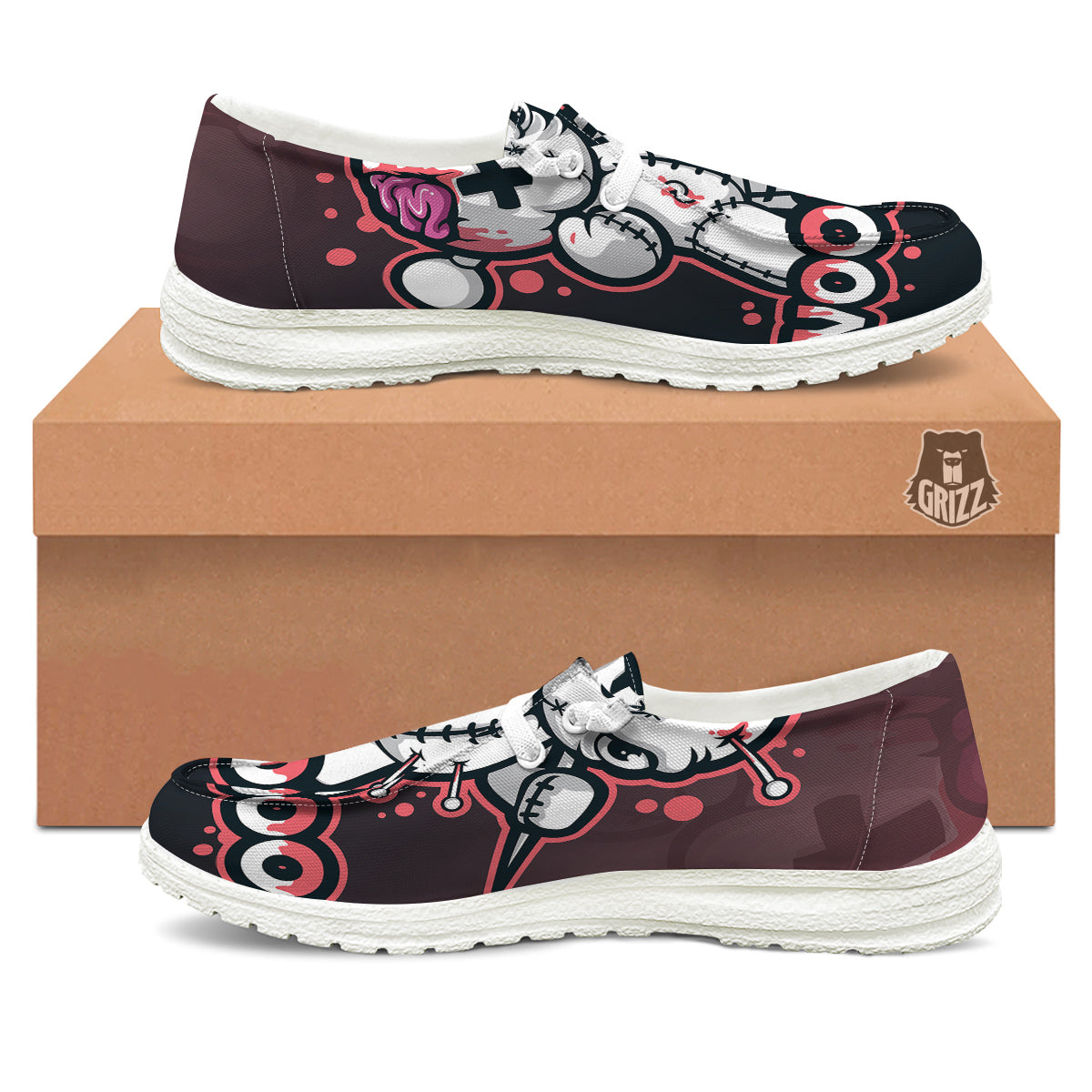 Voodoo Doll Cartoon Print White Loafers-grizzshop
