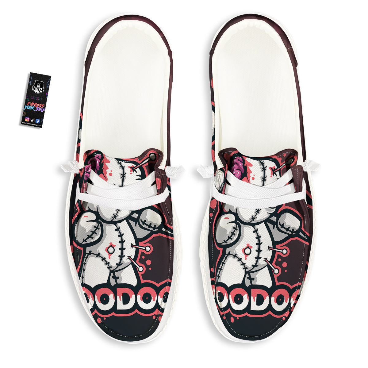 Voodoo Doll Cartoon Print White Loafers-grizzshop