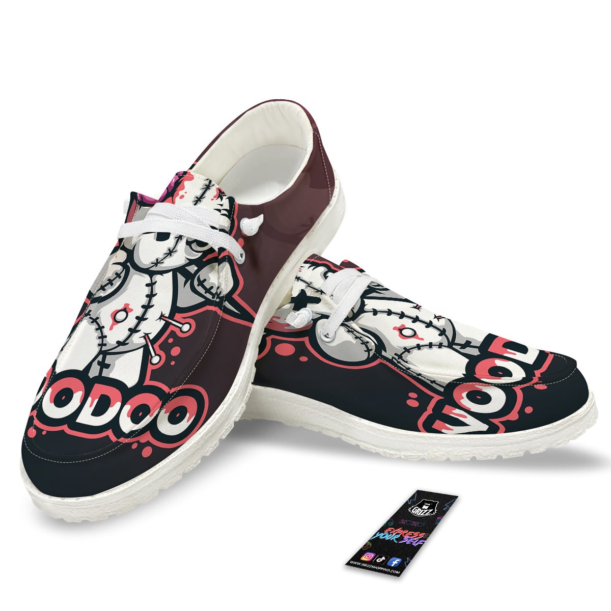 Voodoo Doll Cartoon Print White Loafers-grizzshop