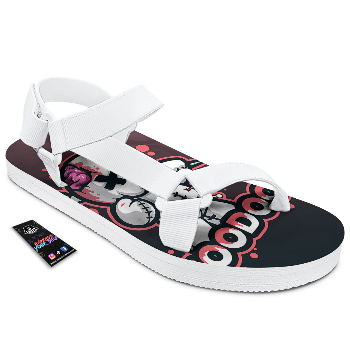 Voodoo Doll Cartoon Print White Open Toe Sandals-grizzshop