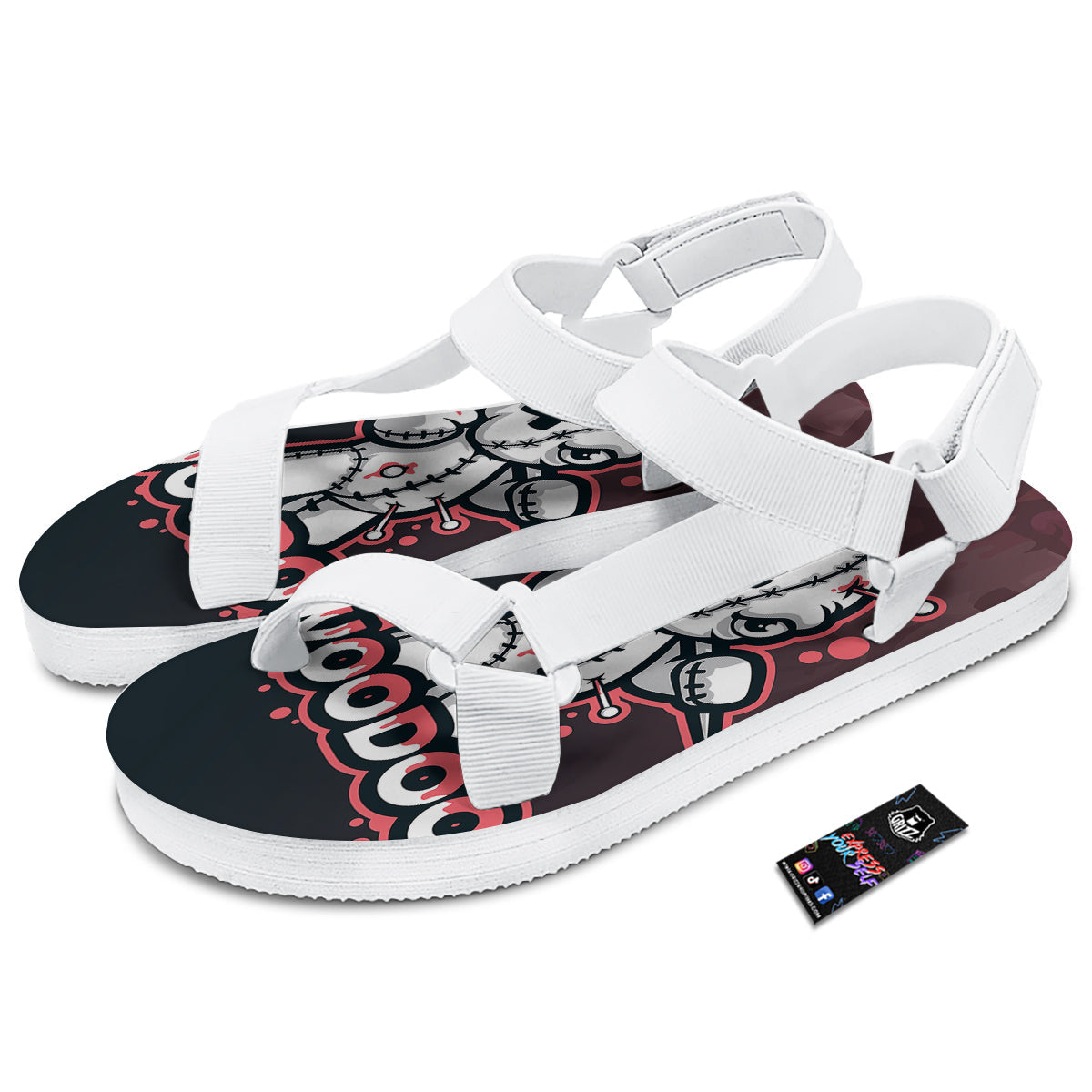 Voodoo Doll Cartoon Print White Open Toe Sandals-grizzshop