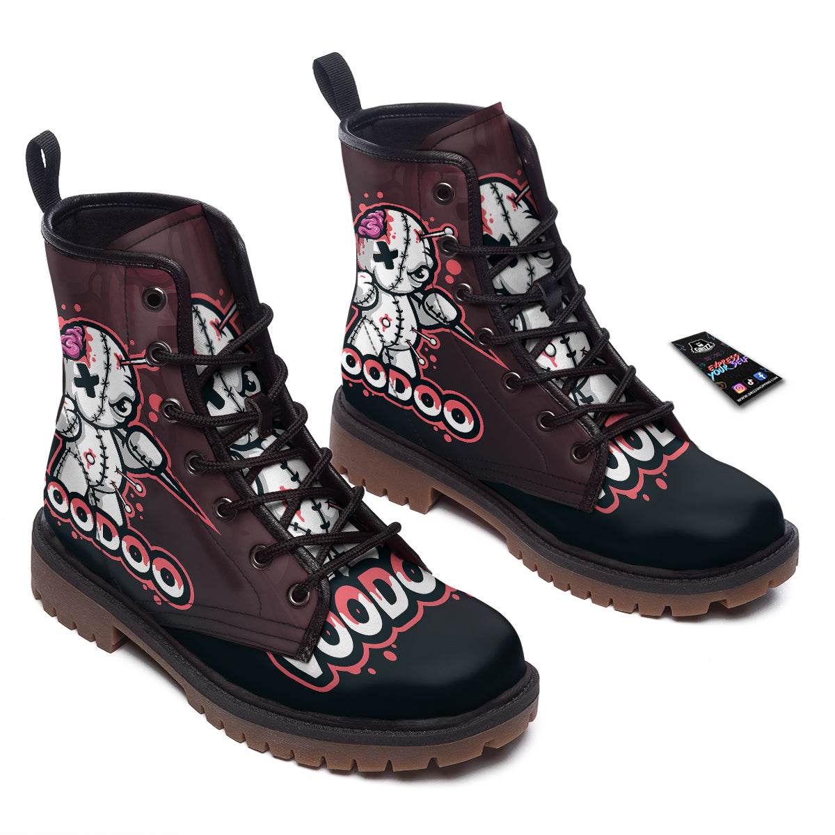 Voodoo Doll Cartoon Print Work Boots-grizzshop
