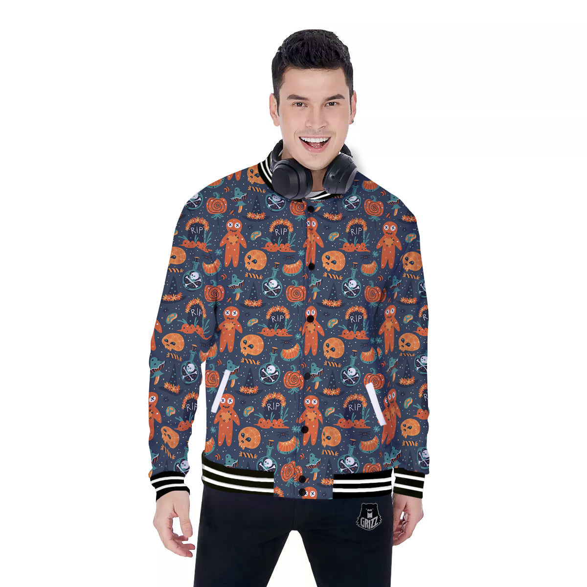 Voodoo Doll Halloween Print Pattern Baseball Jacket-grizzshop