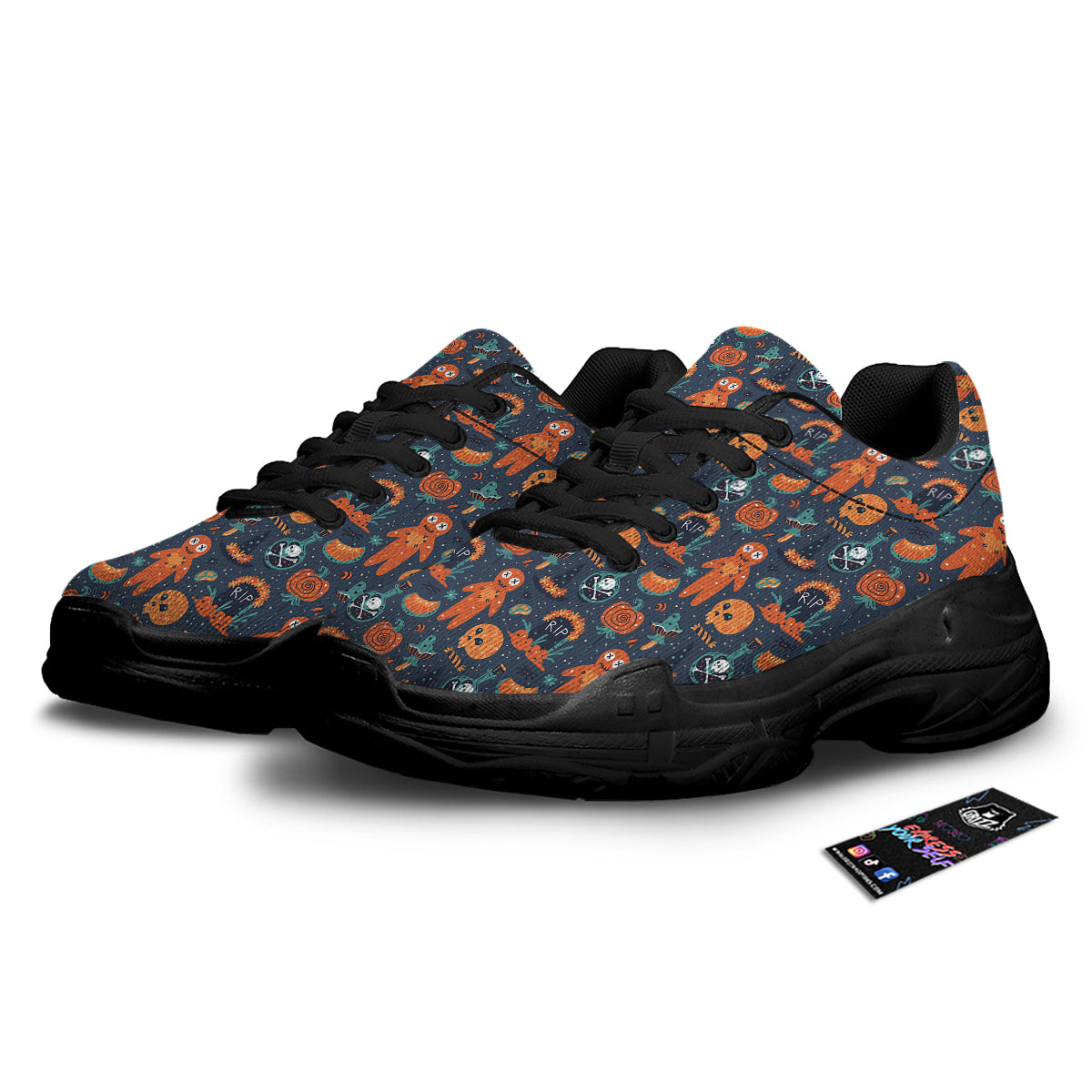 Voodoo Doll Halloween Print Pattern Black Chunky Shoes-grizzshop