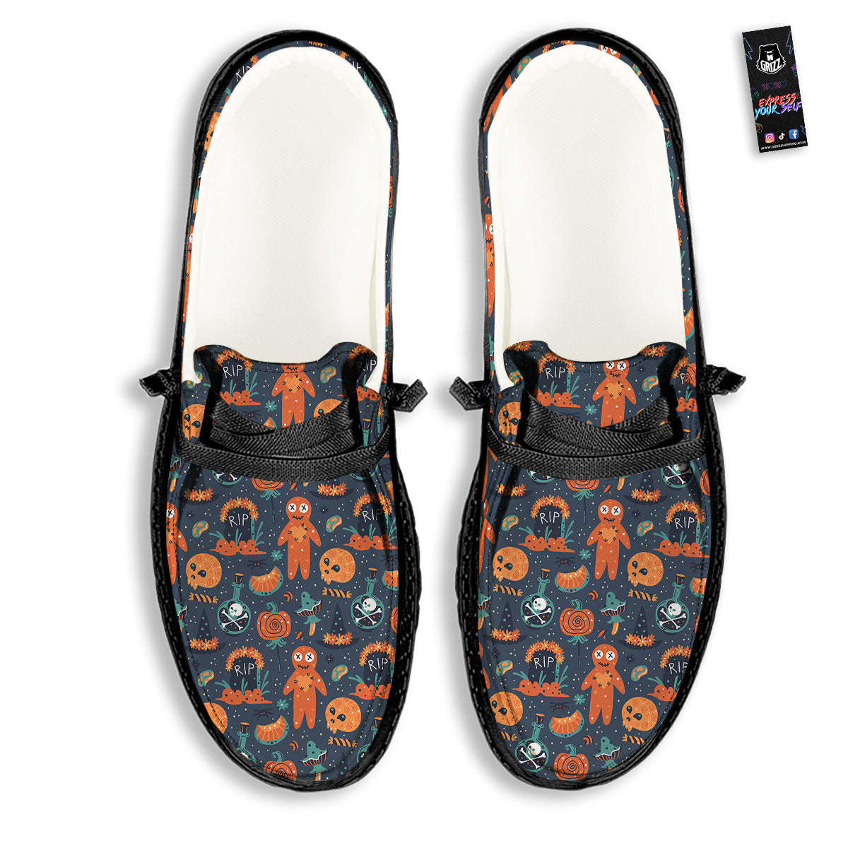 Voodoo Doll Halloween Print Pattern Black Loafers-grizzshop