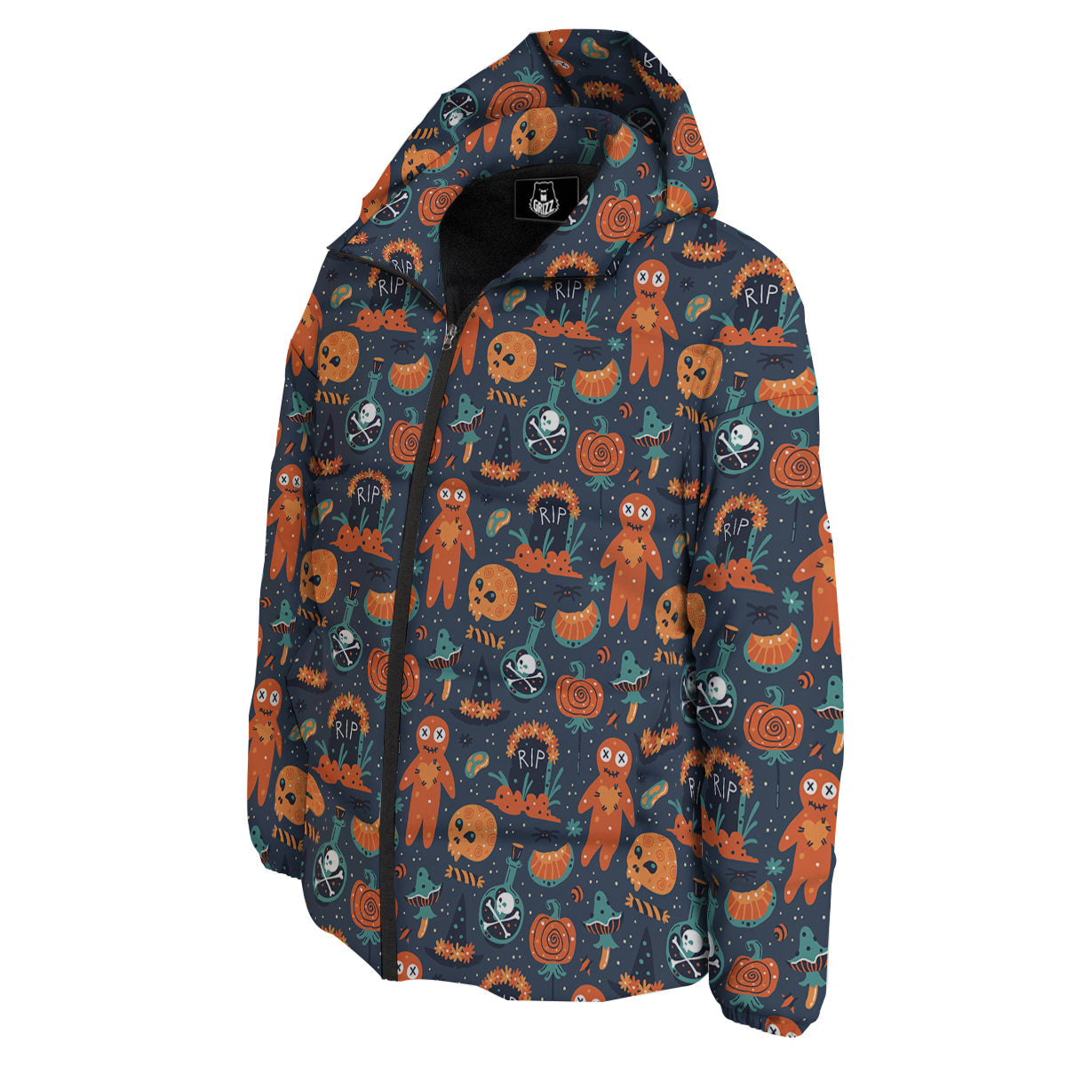 Voodoo Doll Halloween Print Pattern Down Jacket-grizzshop