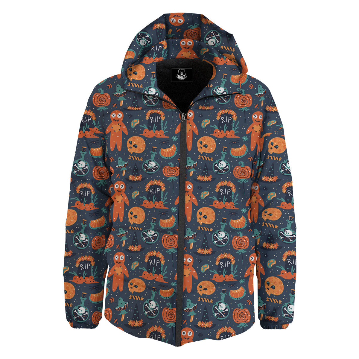 Voodoo Doll Halloween Print Pattern Down Jacket-grizzshop