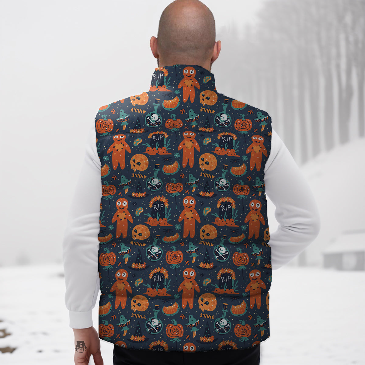 Voodoo Doll Halloween Print Pattern Down Vest