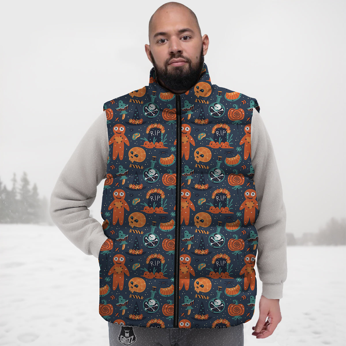 Voodoo Doll Halloween Print Pattern Down Vest
