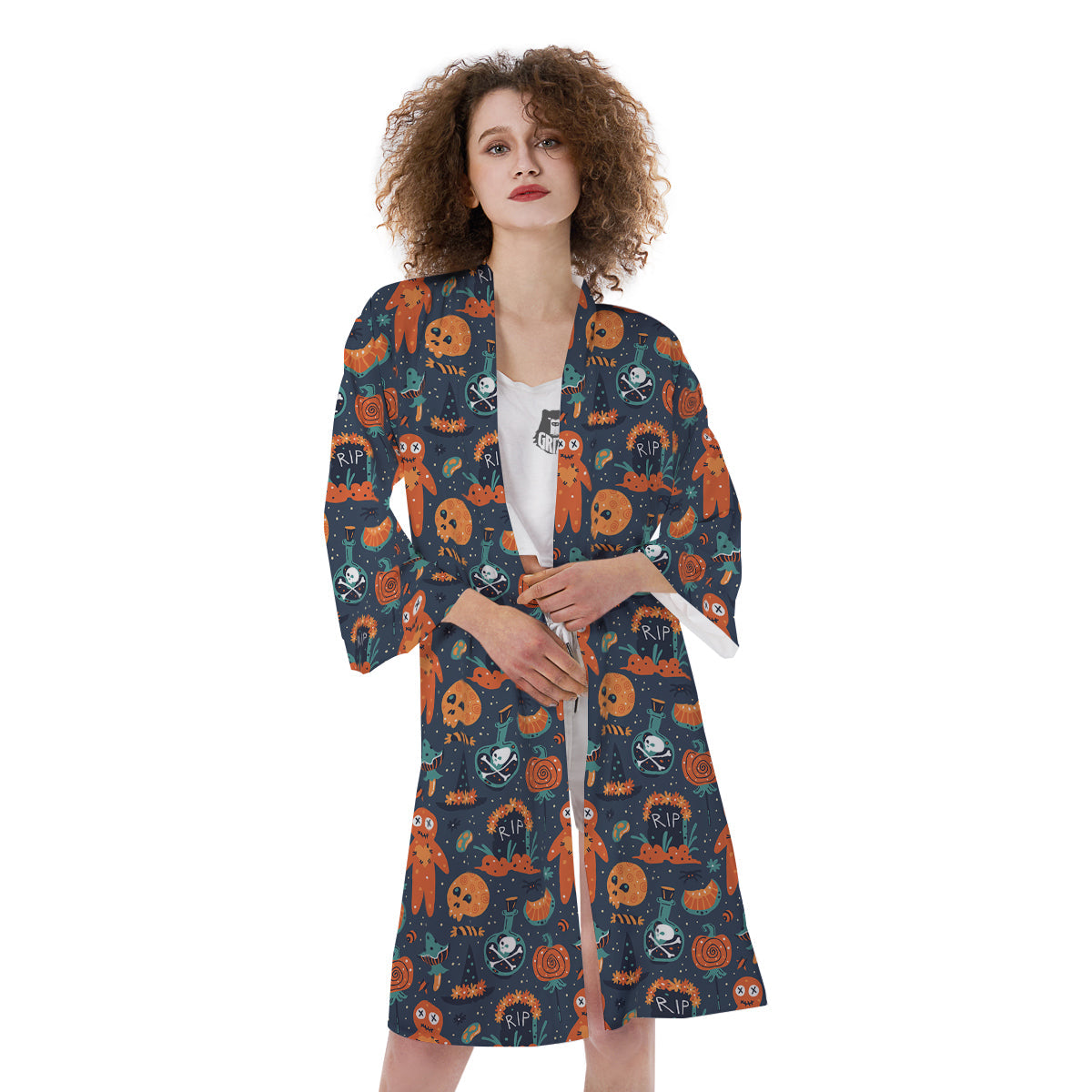 Voodoo Doll Halloween Print Pattern Kimono-grizzshop