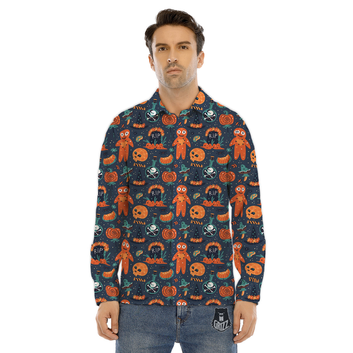 Voodoo Doll Halloween Print Pattern Men's Dress Shirts-grizzshop